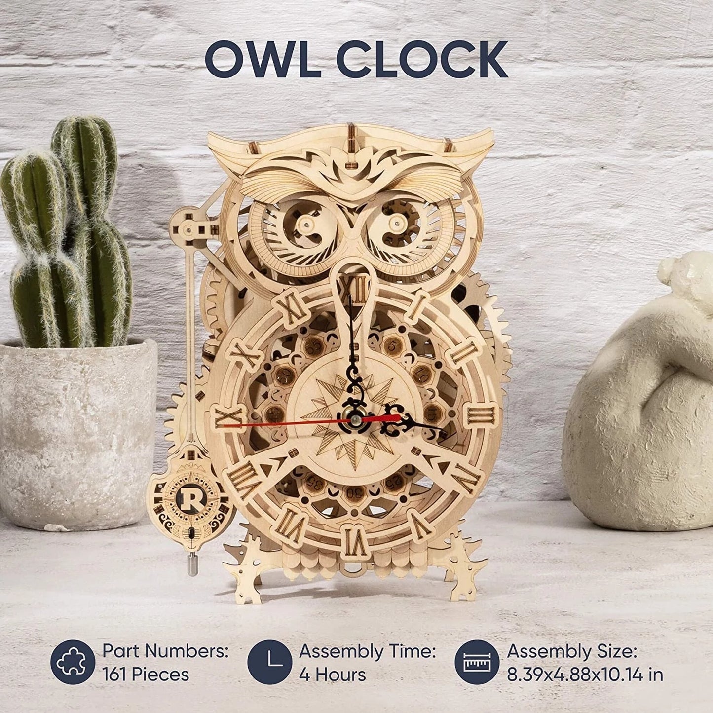 Creative 3D Owl Wooden Clock with Building Blocks