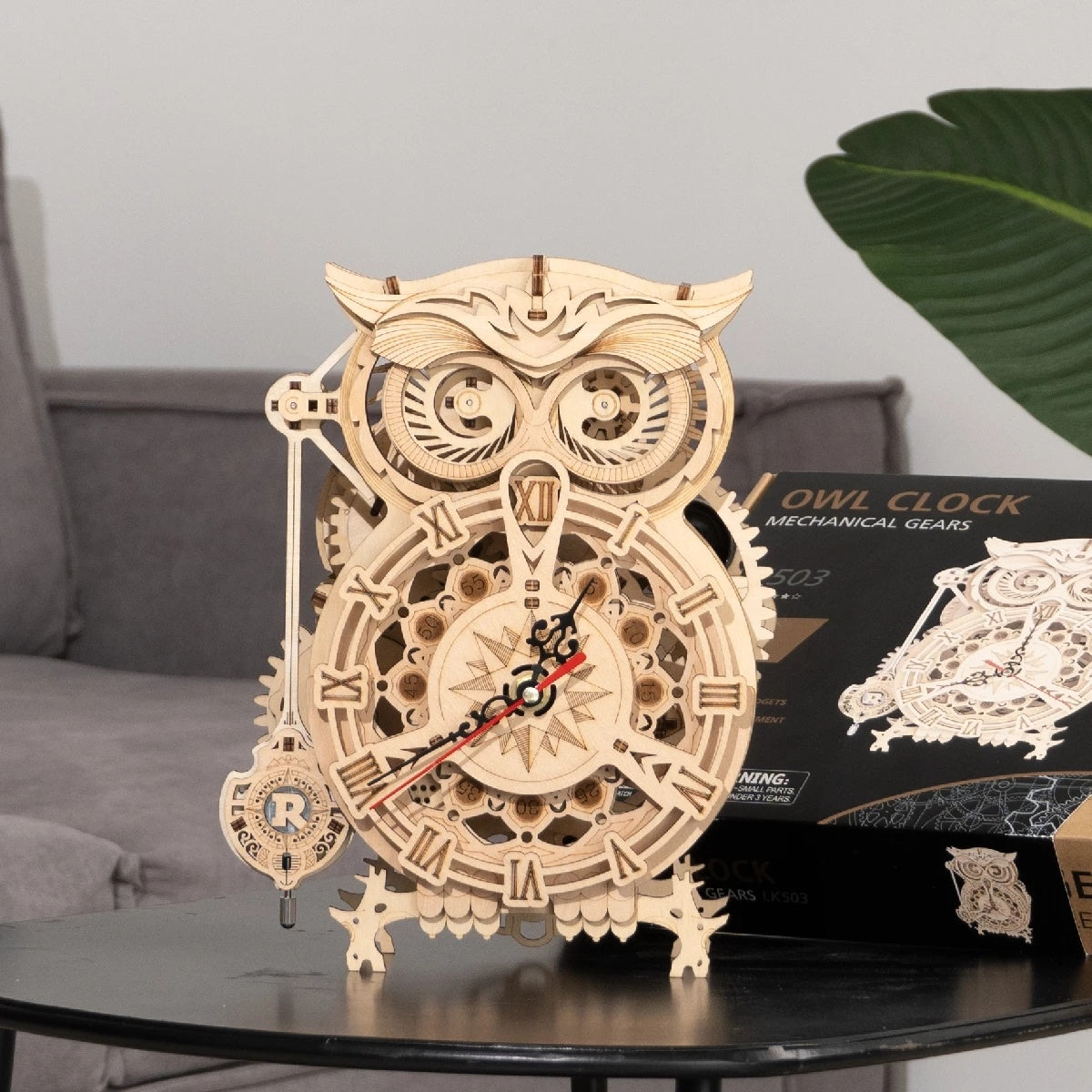 Creative 3D Owl Wooden Clock with Building Blocks